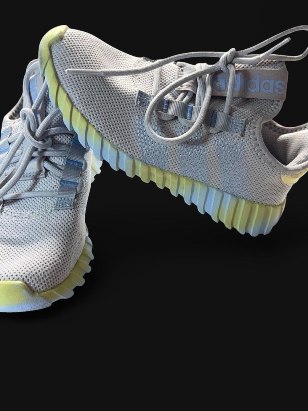 adidas Kids Knit Sneakers - Gray with Yellow Accents